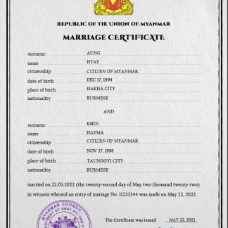 Myanmar marriage certificate PSD template download template file