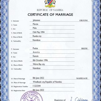Namibia marriage certificate PSD template download template file