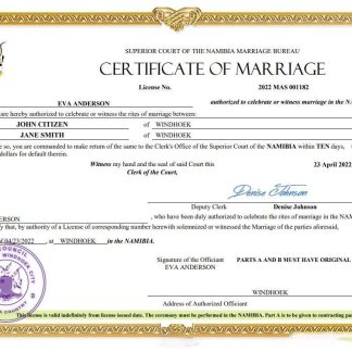Namibia marriage certificate Word and PDF template download template file