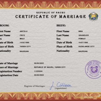 Nauru marriage certificate PSD template download template file
