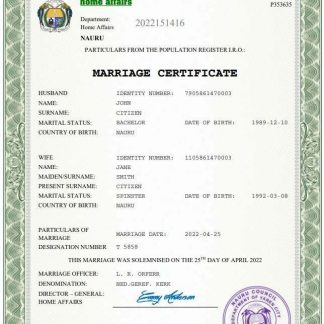 Nauru marriage certificate Word and PDF template download template file