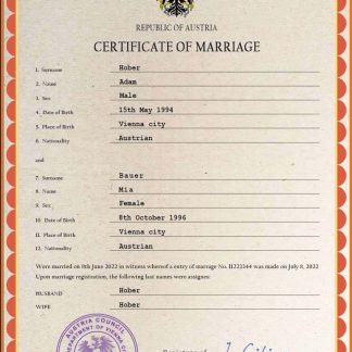 Austria marriage certificate PSD template, download template file
