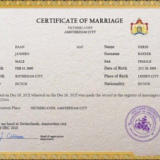 Netherlands marriage certificate PSD template download template file