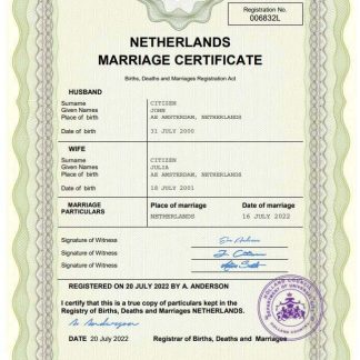 Netherlands marriage certificate Word and PDF template download template file