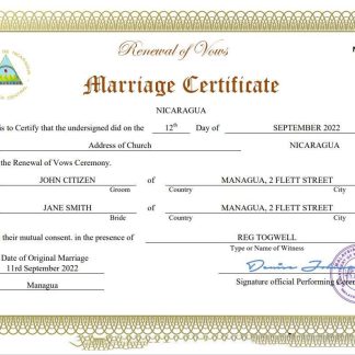 Nicaragua marriage certificate Word and PDF template download template file