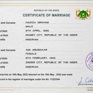 Niger marriage certificate PSD template download template file