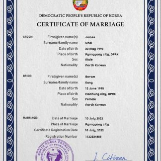North Korea marriage certificate PSD template download template file
