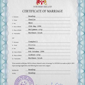 Northern Ireland marriage certificate PSD template download template file