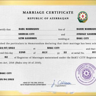 Azerbaijan marriage certificate download template file