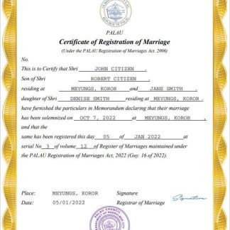 Palau marriage certificate Word and PDF template download template file