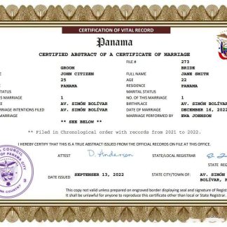 Panama marriage certificate Word and PDF template download template file