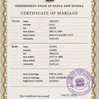 Papua New Guinea marriage certificate PSD template download template file