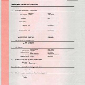 Poland marriage certificate template in Word and PDF format, pink download template file