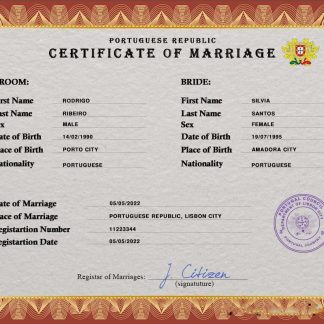 Portugal marriage certificate PSD template download template file