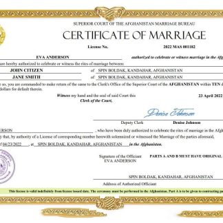 Afghanistan marriage certificate Word and PDF download template file