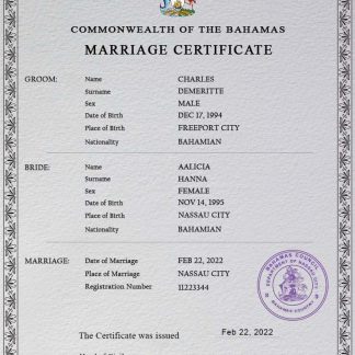 Bahamas marriage certificate PSD template download template file