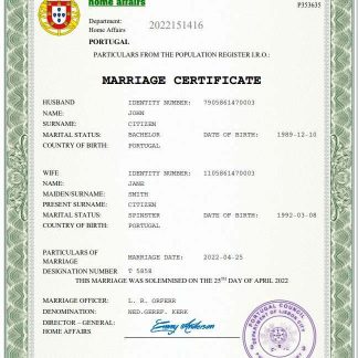 Portugal marriage certificate Word and PDF template download template file