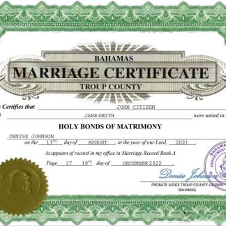 Bahamas marriage certificate Word and PDF template download template file