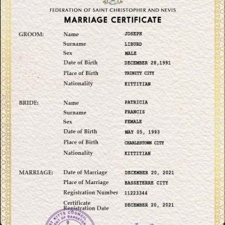 Saint Kitts and Nevis marriage certificate PSD template download template file