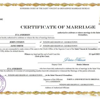 Saint Vincent and Grenadies marriage certificate Word and PDF template download template file