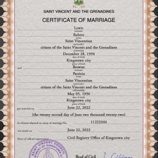 Saint Vincent and the Grenadines marriage certificate download template file
