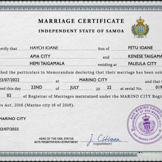 Samoa marriage certificate PSD template download template file