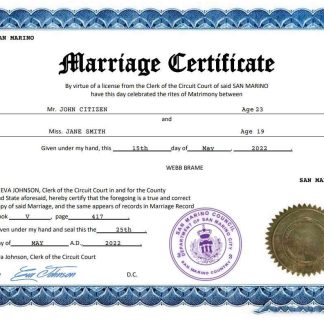 San Marino marriage certificate Word and PDF template download template file