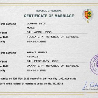 Senegal marriage certificate PSD template download template file
