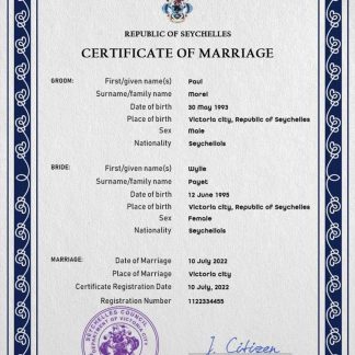 Seychelles marriage certificate PSD template download template file