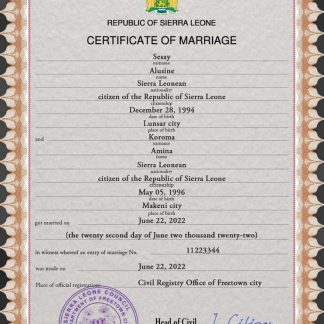 Sierra Leone marriage certificate PSD template download template file