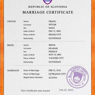 Slovenia marriage certificate PSD template download template file