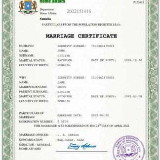 Somalia marriage certificate Word and PDF template download template file