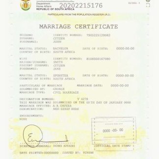 South Africa marriage certificate template in PSD format download template file