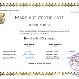 South Africa marriage certificate Word and PDF template download template file