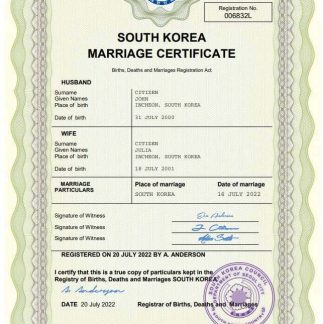 South Korea marriage certificate Word and PDF template download template file
