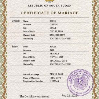 South Sudan marriage certificate PSD template download template file