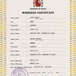 Spain marriage certificate Word and PDF template download template file