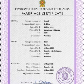 Sri Lanka marriage certificate Word and PDF template, download template file