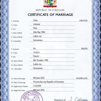 Suriname marriage certificate PSD template download template file