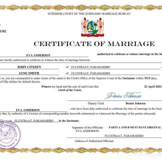 Suriname marriage certificate Word and PDF template download template file