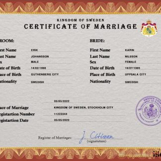 Sweden marriage certificate PSD template download template file