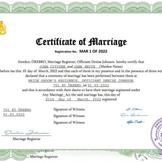 Sweden marriage certificate Word and PDF template download template file