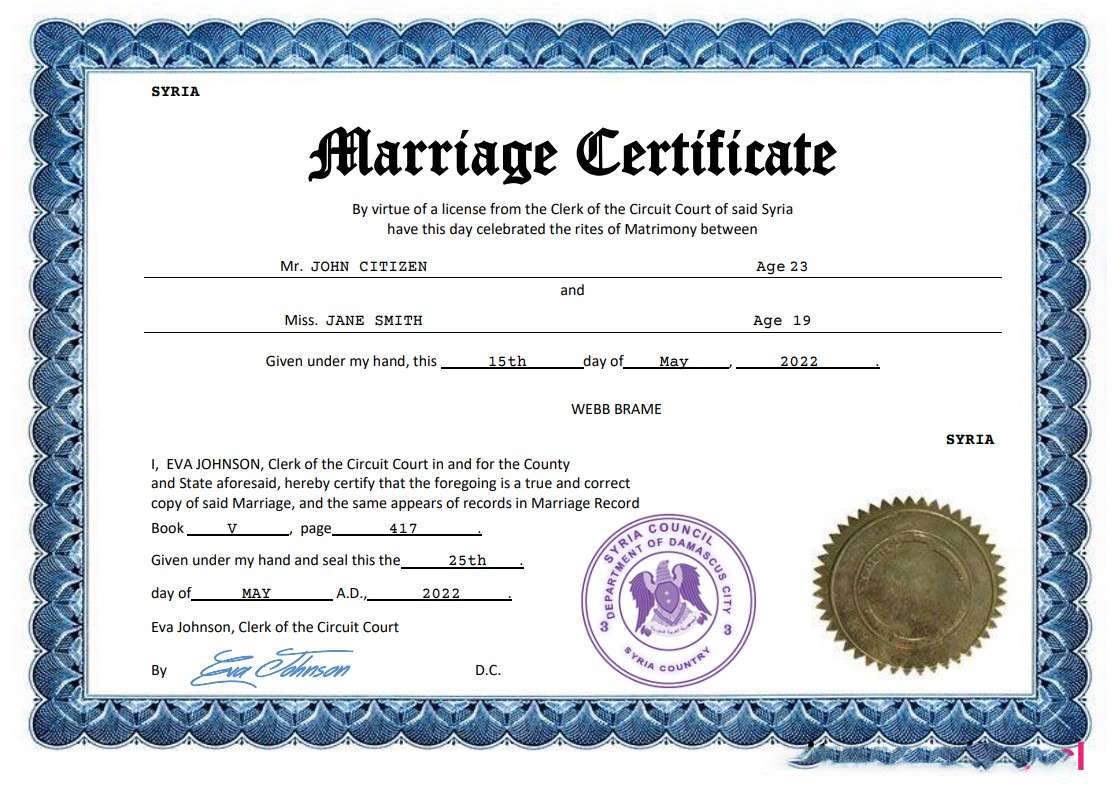 Syria marriage certificate Word and PDF template download template file