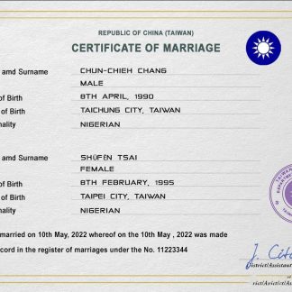 Taiwan marriage certificate PSD template download template file
