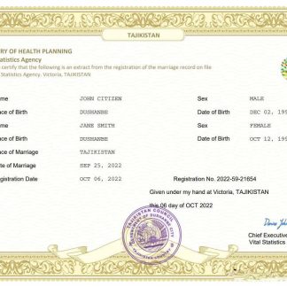 Tajikistan marriage certificate Word and PDF template download template file