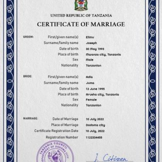 Tanzania marriage certificate PSD template download template file