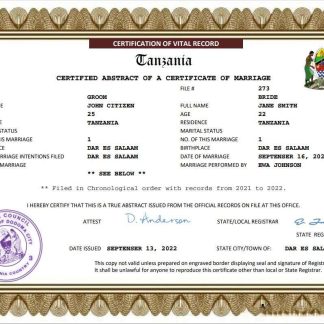 Tanzania marriage certificate Word and PDF template download template file