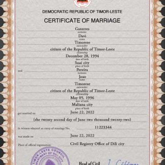 Timor Leste marriage certificate PSD template download template file