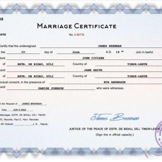 Timor Leste marriage certificate Word and PDF template download template file