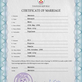 Togo marriage certificate PSD template download template file